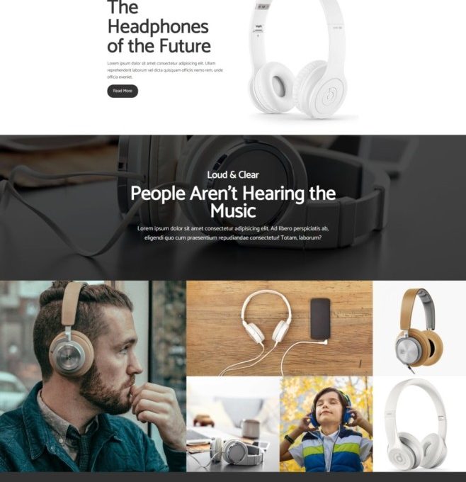 This is a headphone product landing page created using technology called Sass