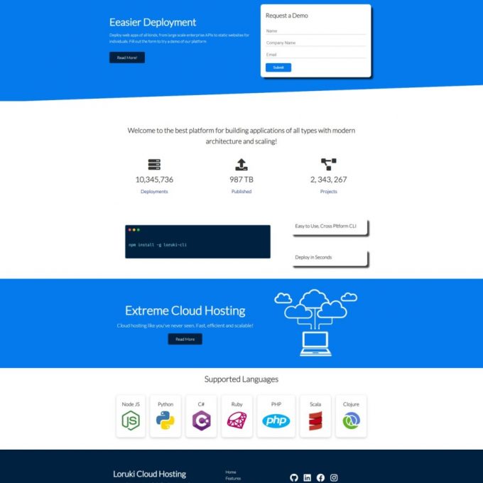 This is a screenshot of a Cloud Hosting Website UI created using HTML and CSS